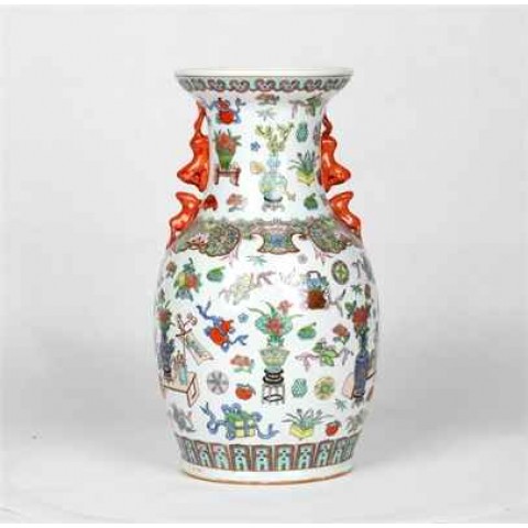 Hand-Painted Eight Treasures and Four Lions Vase