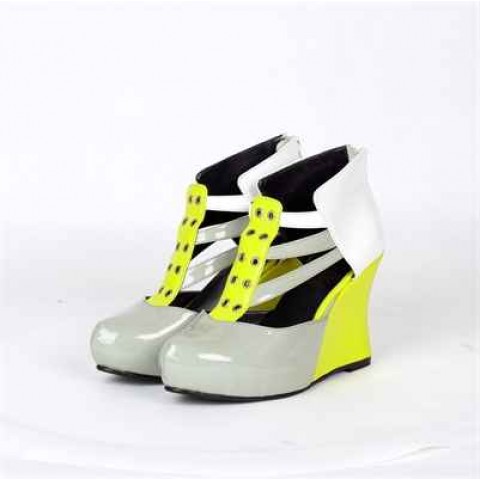 Yellow/ grey/ white high-heel