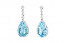 18K白金 海藍寶石,鑽石耳環