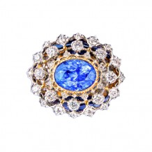 18K白金 藍寶石(無燒),鑽石戒指
