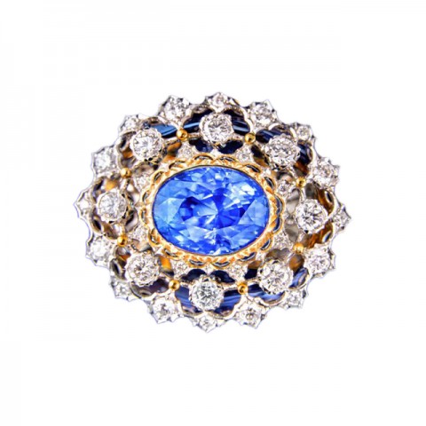 18KWG/YG Sapphire(UH)& Diamonds Ring