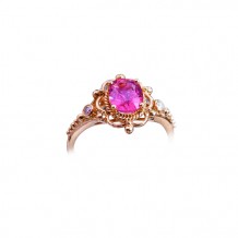 18K玫瑰金 粉紅藍寶石,鑽石戒指