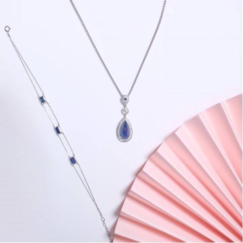 藍寶石系列-藍寶石鑽石吊墜-歐式古典之活潑藍調(全天然緬甸寶石-無燒)