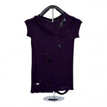 Ladies Knitted Short Sleeve T-Shirt (Purple)