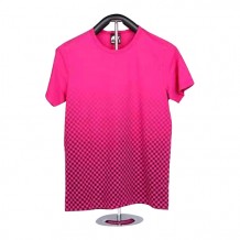 Ladies Knitted Short Sleeve T-Shirt with Flowers Printing (Pink & Check)
