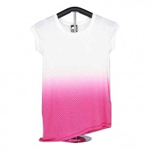 Ladies Knitted Short Sleeve T-Shirt (Pink & White with Stars)