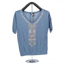 Ladies Knitted Short Sleeve T-Shirt (Blue)