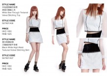 White See-Through Textured Velvet Stitching top and High-Waist Stitiching Skirt