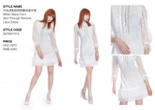 Vestido de Ondas Brancas Transparente com Mangas de Renda