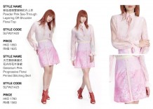 Powder Pink See-Through Layering Off-Shoulder Floral Top and Geranium Pink Progressive Floral Printed Stitching Skirt