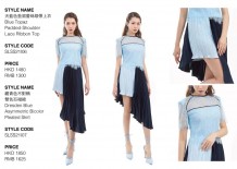Blue Topaz Padded-Shoulder Lace Ribbon Top and Dresden Blue Asymmetric Bicolor Pleated Skirt