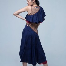 Slanted Shoulder Fishtail Dress with Ruffle Top