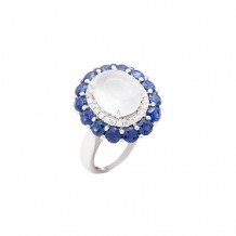 18KWG Jade & Sapphire & Diamonds Ring