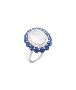 18KWG Jade & Sapphire & Diamonds Ring
