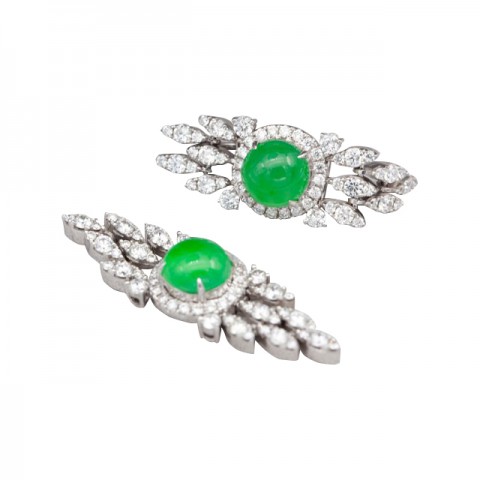 18KWG Jade&Diamonds  Earring