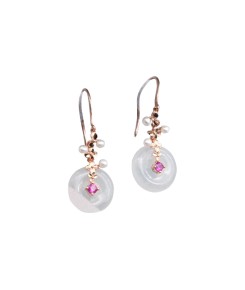 18KRG Jade&Pearl&Ruby  Earring