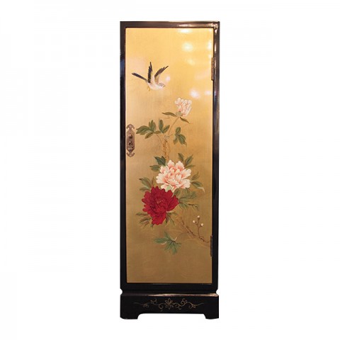 Gilded Side Table with Graphics of Flowers and Birds