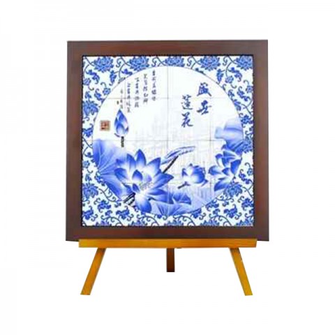 Porcelain tiles painted with images of Macao’s World Heritage sites in a Chinese style wooden frame (33cms x 33cms)