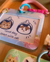 Porta-cartões com gatos/identificador de malas — Rolo de ovo e matcha com gatos