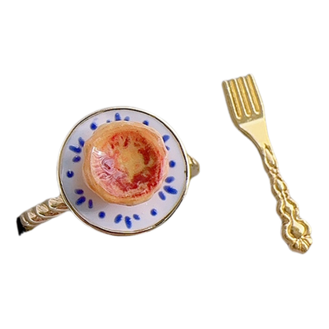 Afternoon Tea with Portuguese Tart - Gold-plated Enamel Ring