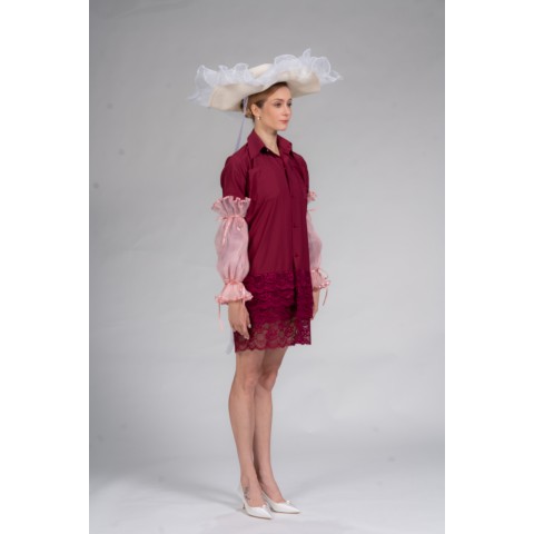 恤衫拼蕾丝连身裙