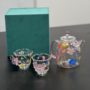 手工玻璃烧花立体蝴蝶杯套装